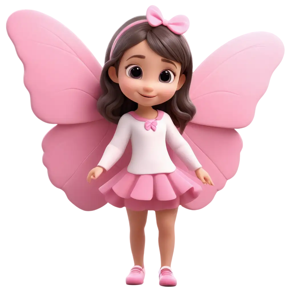 3D Cute Baby Girl With Pink Butterfly Wings