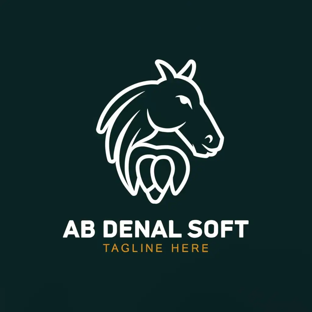 a logo design,with the text "AB Dental SOFT", main symbol:Horse with teeth,complex,clear background