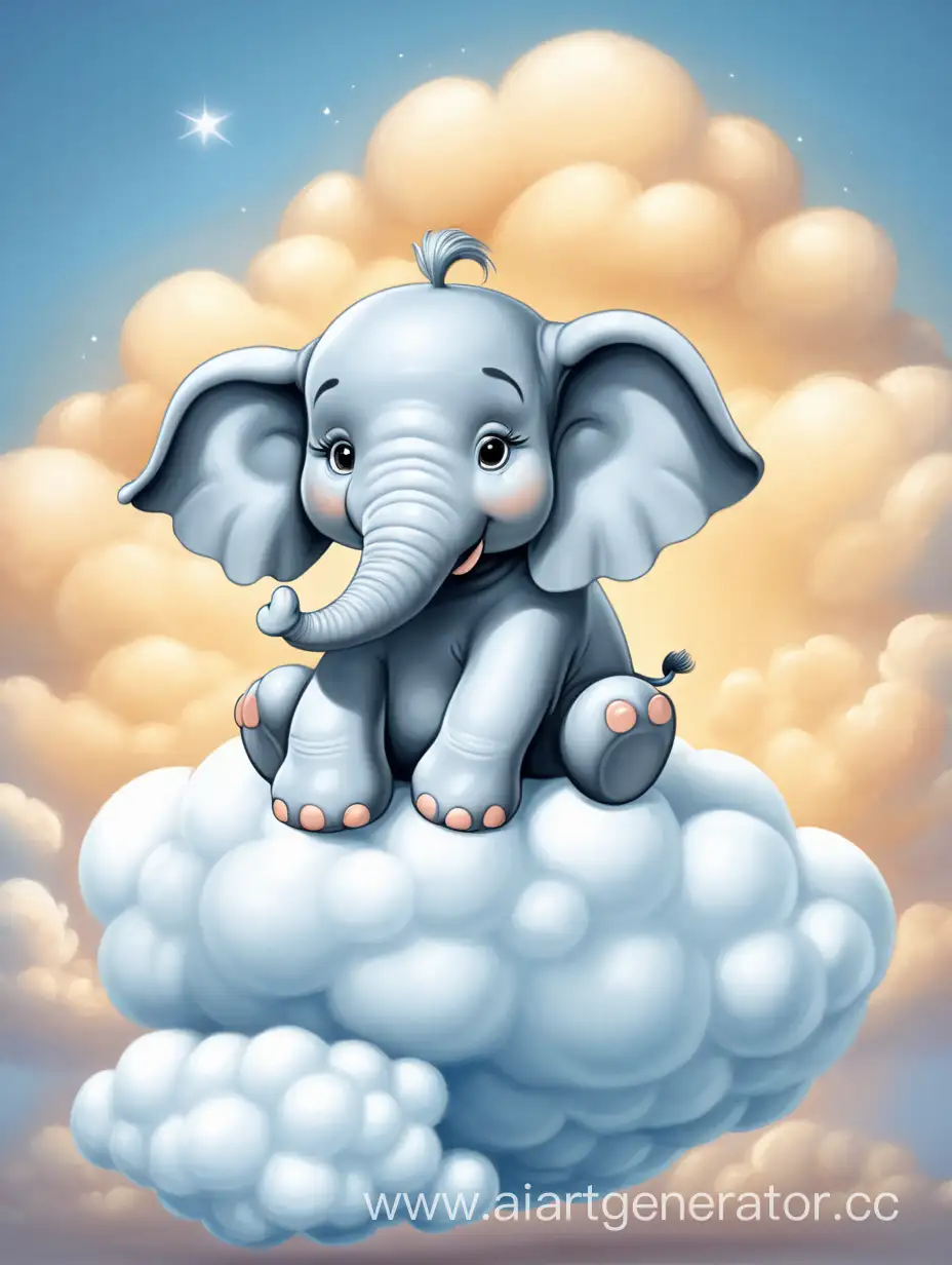Cartoon-Elephant-Relaxing-on-a-Fluffy-Cloud