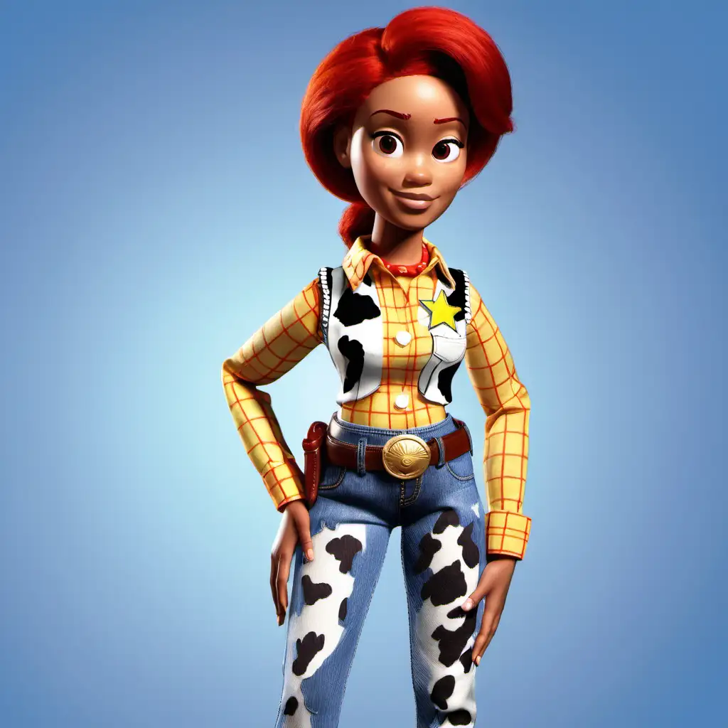 Playful Black Female with Red Hair in JessieInspired Outfit