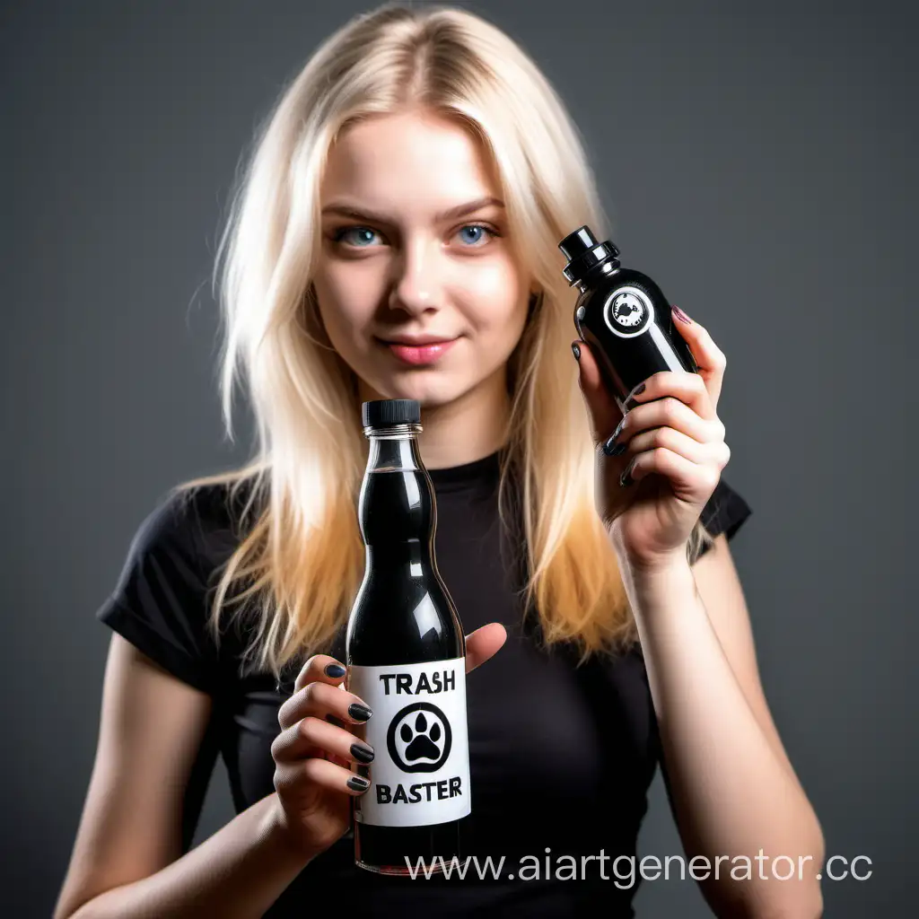 Blonde-Girl-Advertising-Trash-Baster-Black-Bottle-Against-Cat-Urine-Smell-with-SEPTOHIM-Emblem