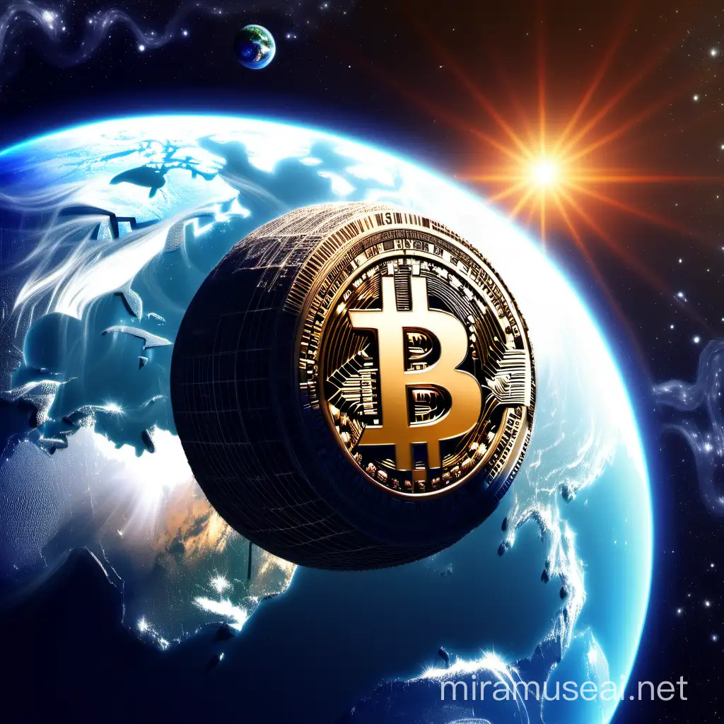 Bitcoin Cryptocurrency Concept on Earth Digital Currency in Space