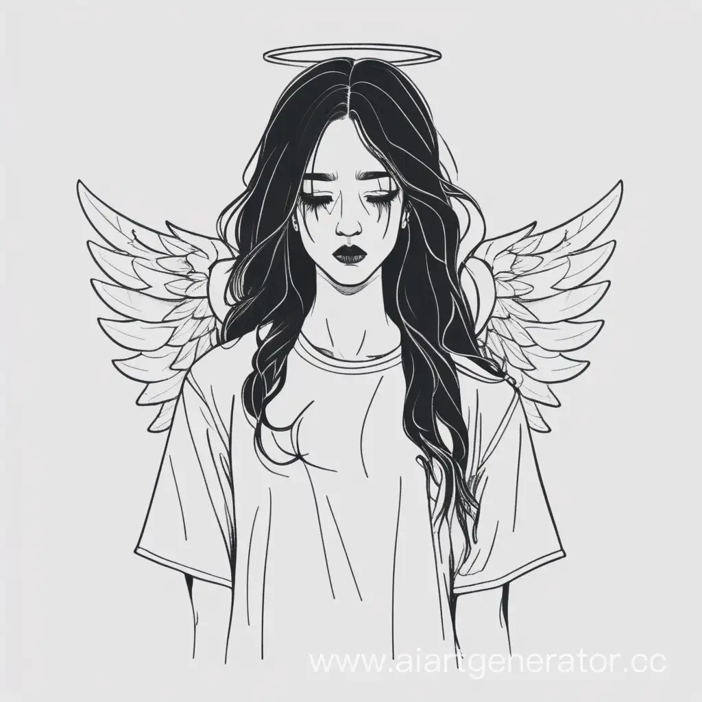 come up with a melancholic and minimalistic hooli sketch for a clothing brand called angel dark