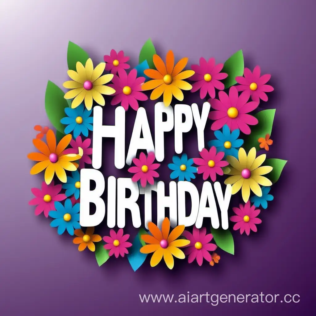 simple vector of a 3D clip art Happy Birthday,, made of flowers.