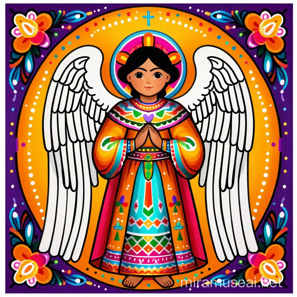 Draw a picture of Archangel Miguel in the stye of Mexican folk art.