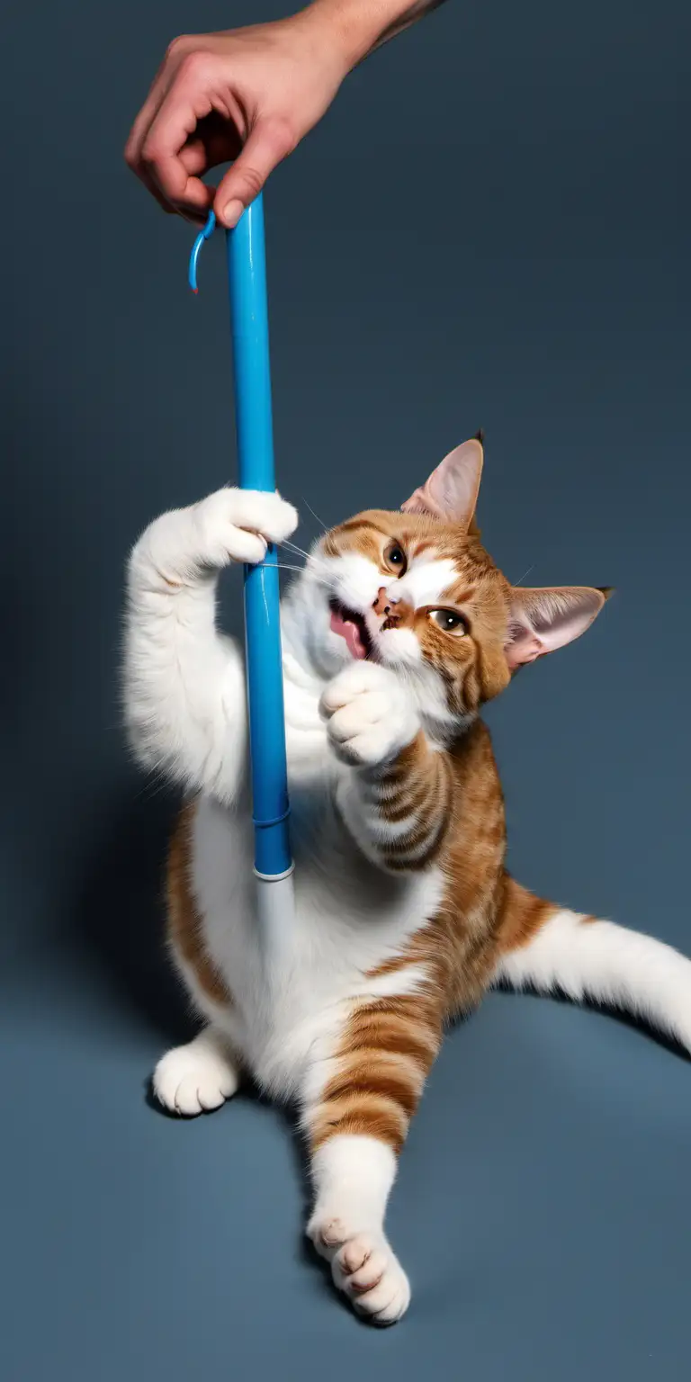 Cat Charged with Electricity Playful Interaction with a Rubber Rod