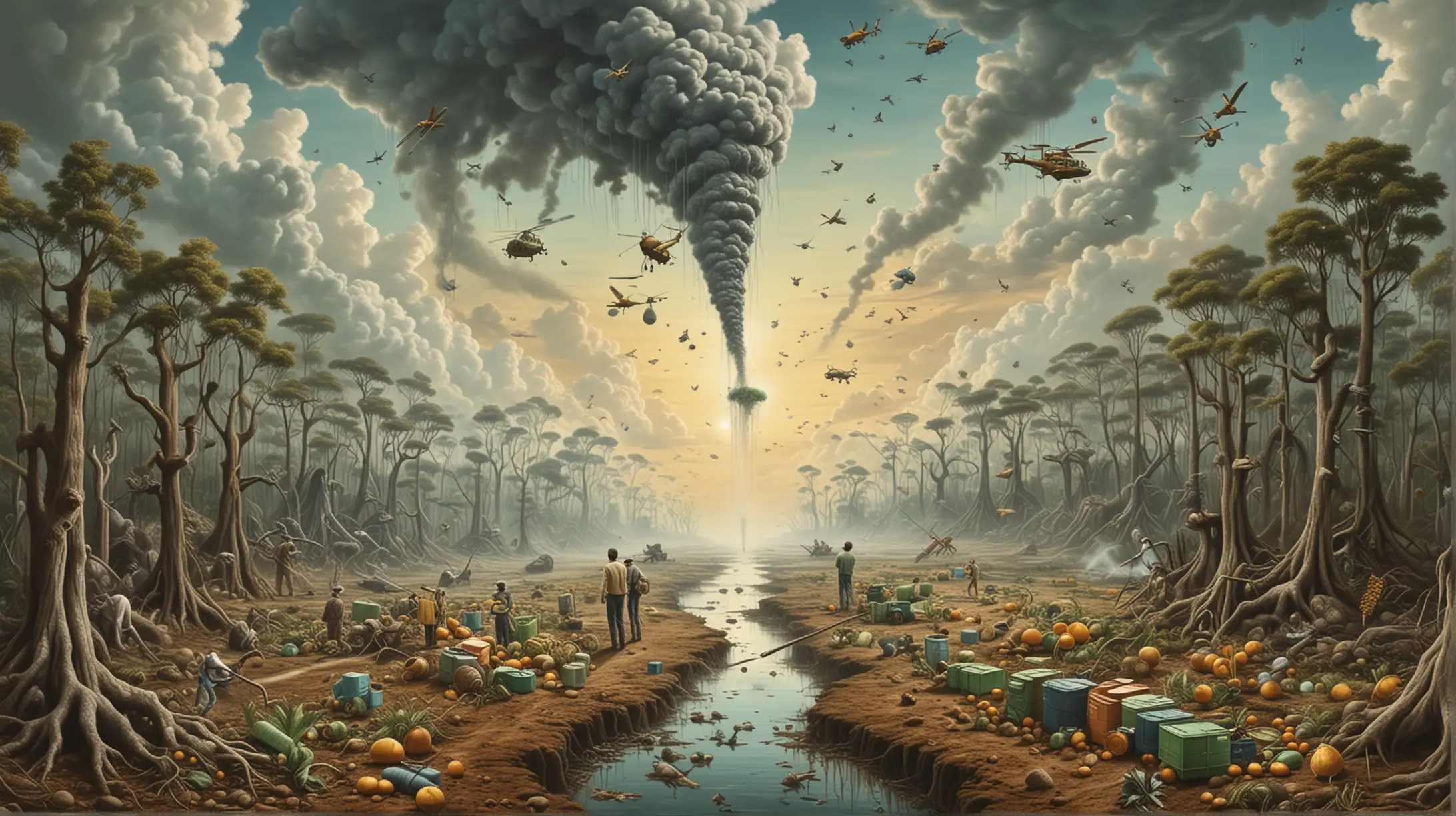 Surrealist Artwork Impact of Profit and Pesticides on Ecosystems and Human Health