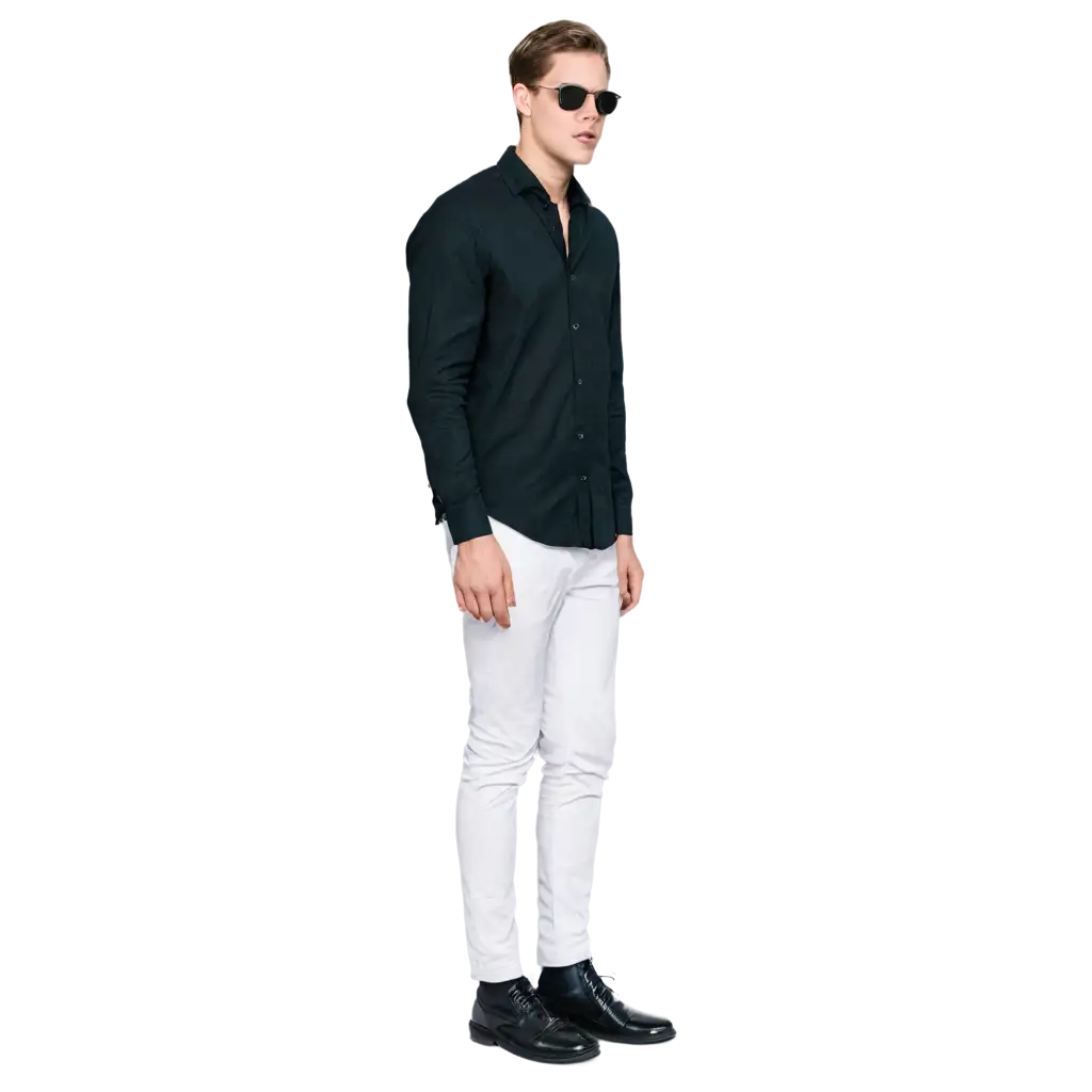 Bill Skarsgard in white pant and black shirt full body