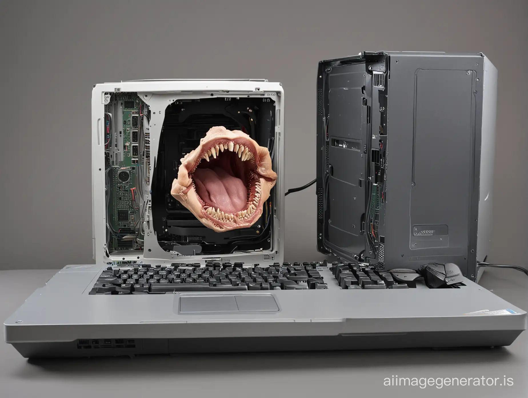 A computer taking a bite out of another computer
