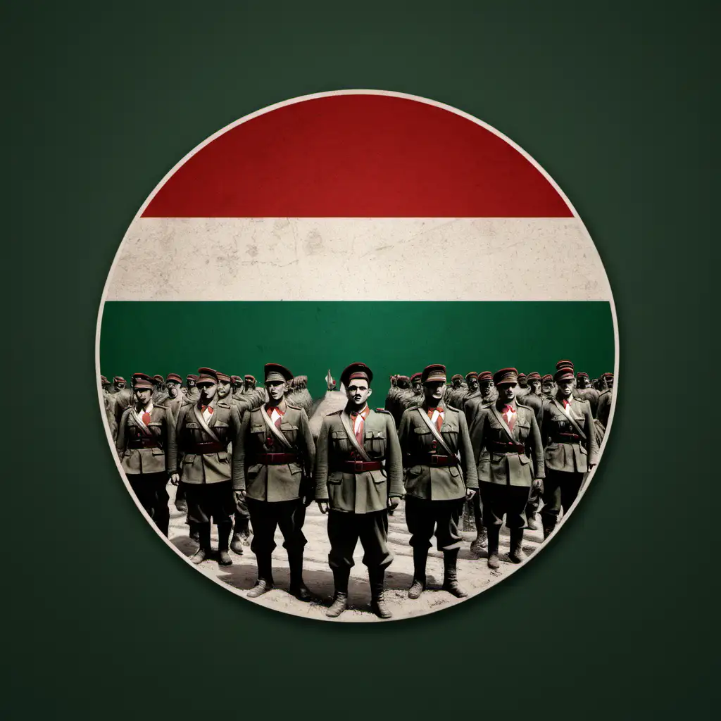 WW2 Troops Surround Parabellum Circle Logo Against Hungarian Flag | MUSE AI