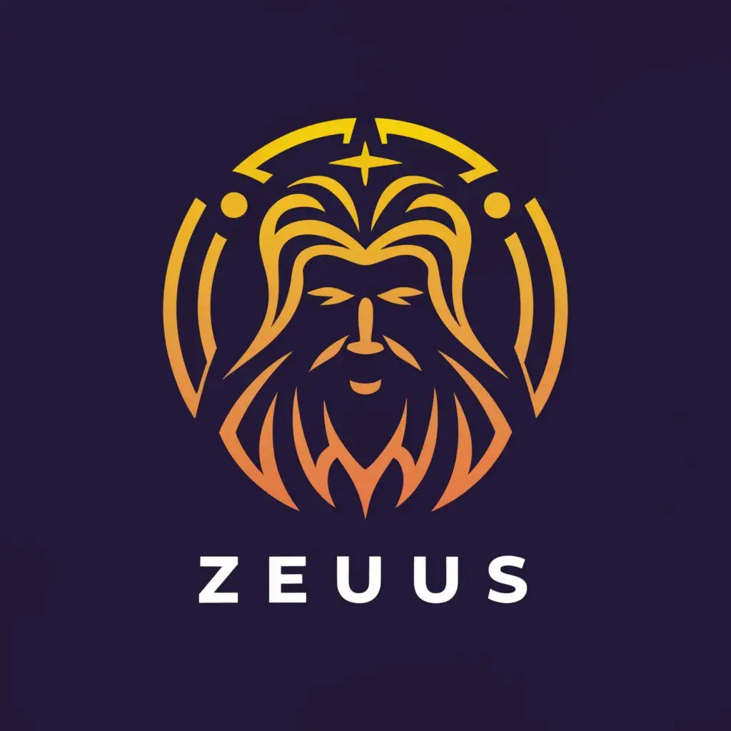 a logo design,with the text "Hyperion", main symbol:Face of Greek God, Zeus, Beard & hair in circle, lightning and sun, sunrays, bolt and very minimal,Minimalistic,be used in Technology industry,clear background