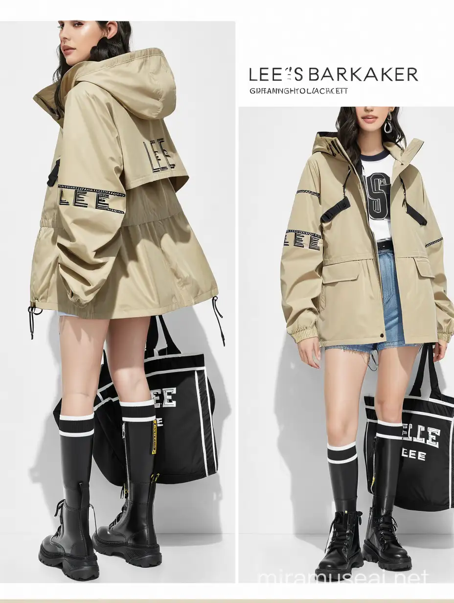 Girls Waisted Windbreaker Jacket Fashion Design Drawing with Detachable Hood