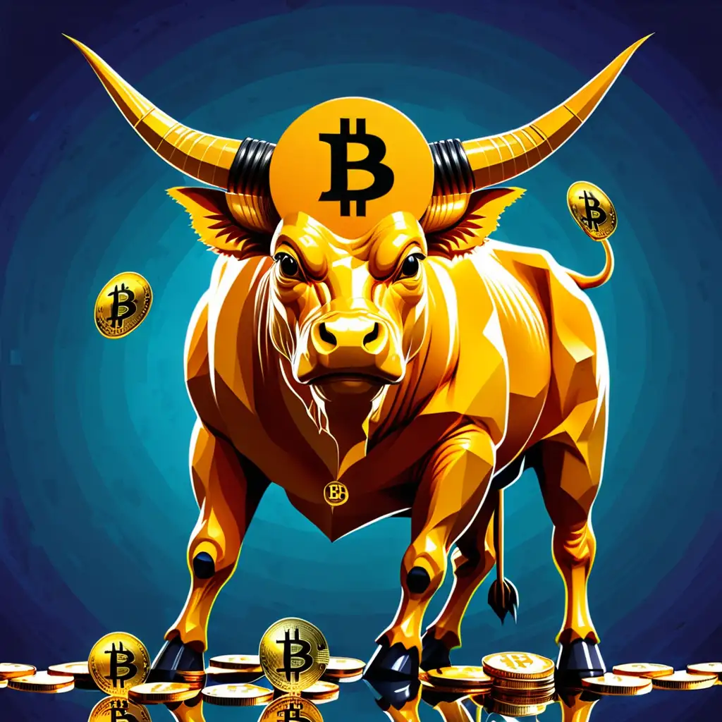 Yellow Bull and Bitcoin Symbolizing Financial Strength