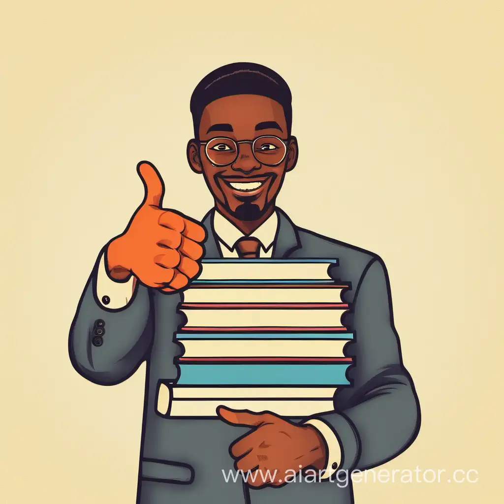 Knowledge-Enthusiast-Gives-Thumbs-Up-While-Holding-Books