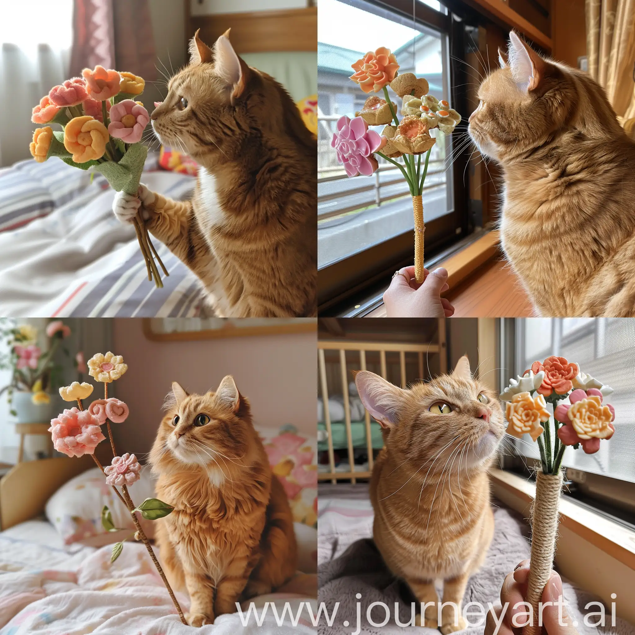 Girl-Offers-Bouquet-of-Licked-Cat-Treats-to-Beloved-Orange-Cat