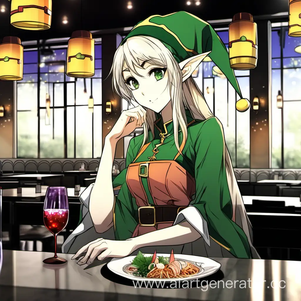 Эльфийка в стиле аниме в ресторане 