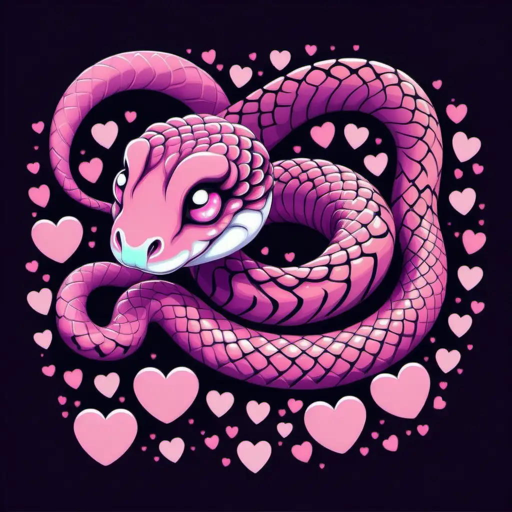 cute snake with love hearts, pastel pink, pastel goth, vector illustration