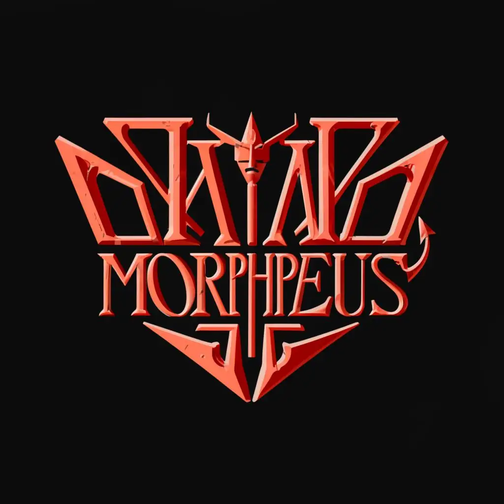 logo, devil letters MORPHEUS, with the text "MP
MORPHEUS", typography