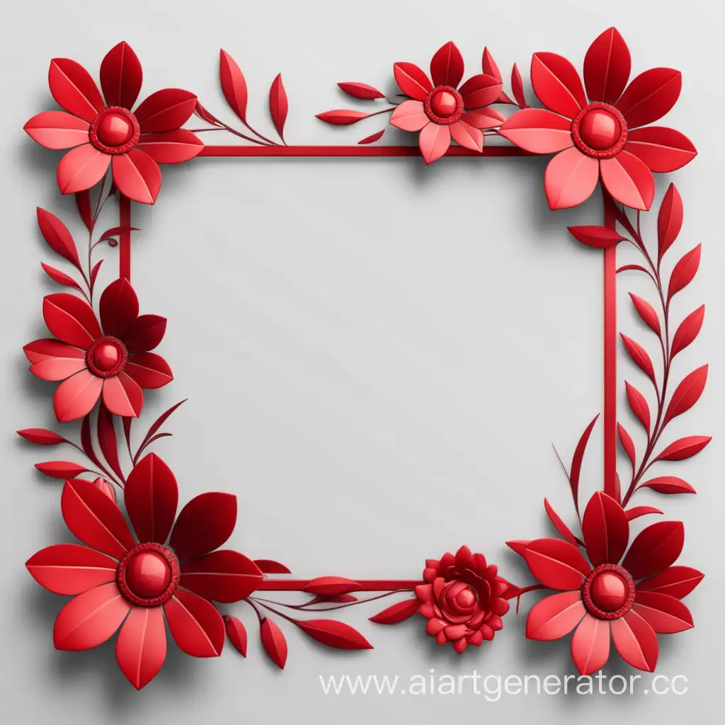simple logo of a 3D red flowers border frame, mad of flowers.