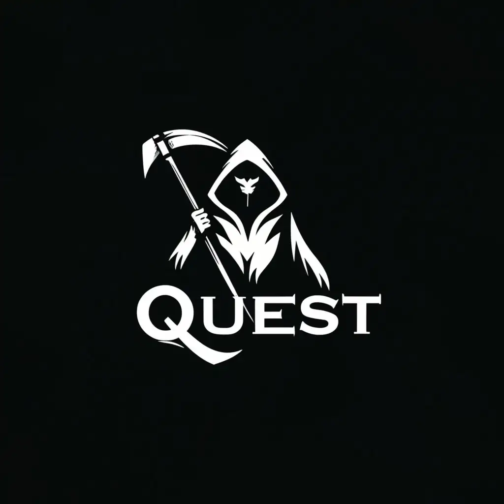 a logo design,with the text "QuesT", main symbol:Grim reaper,Moderate,be used in Entertainment industry,clear background