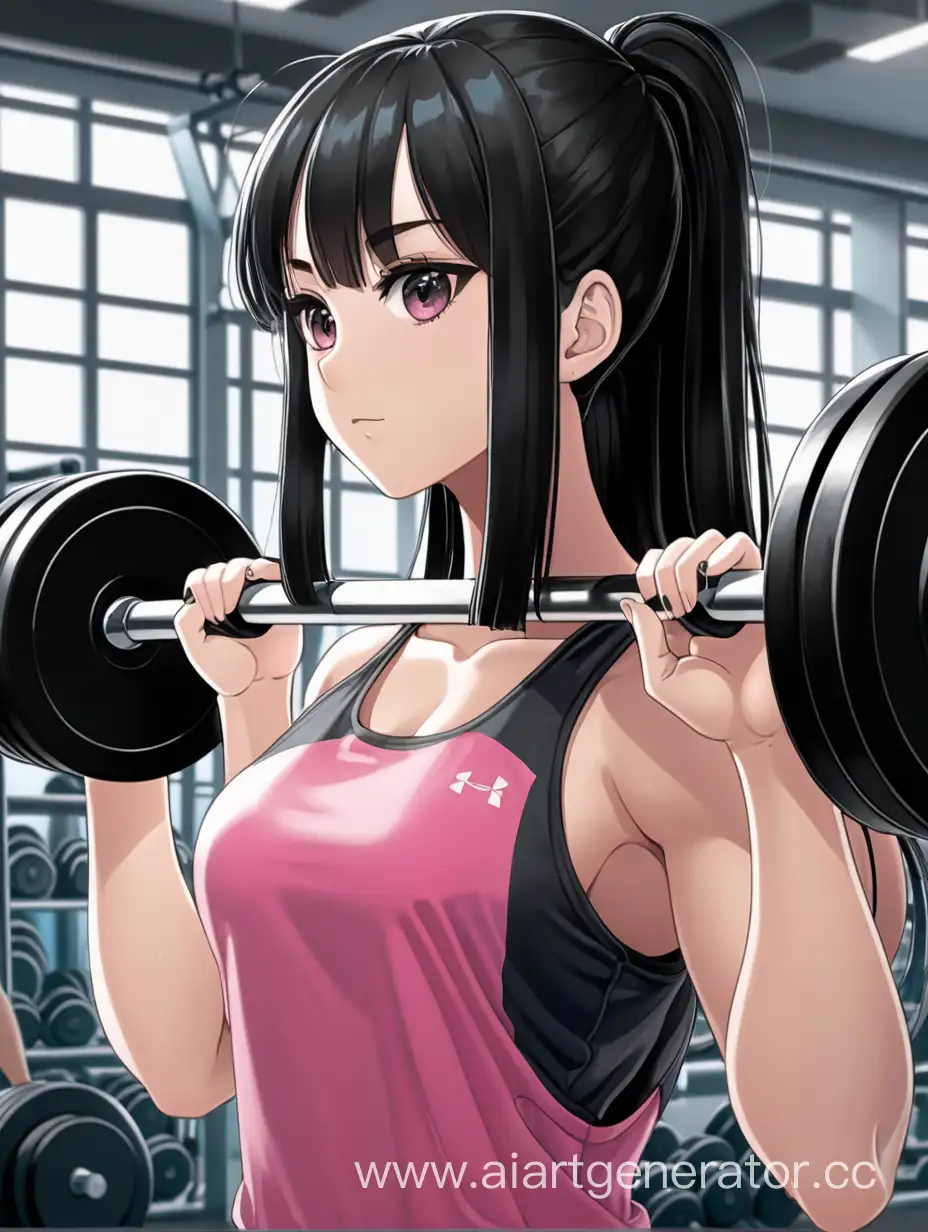 Energetic-BlackHaired-Anime-Girl-Training-with-Barbell-in-Gym