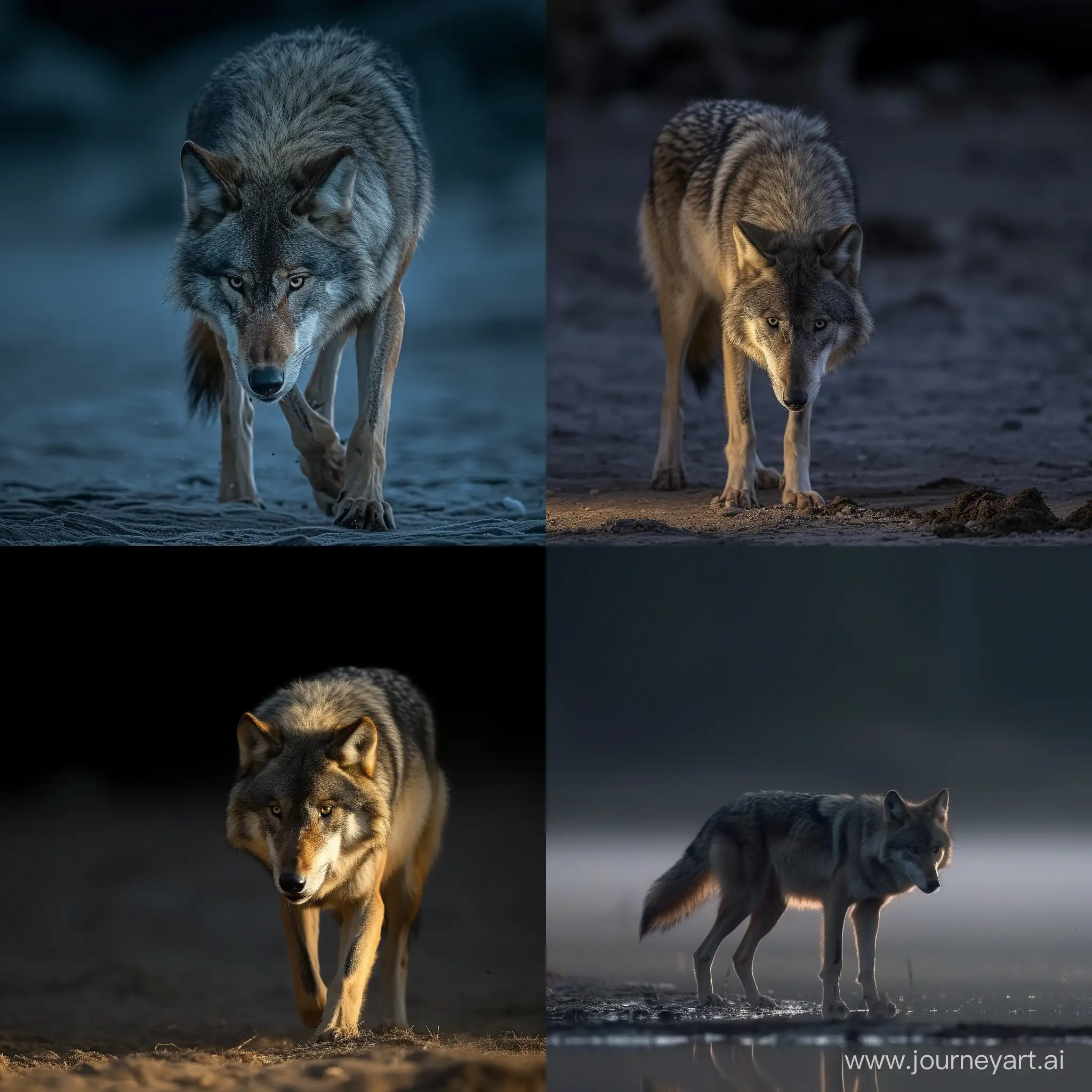 一个孤独的狼在半夜在觅食