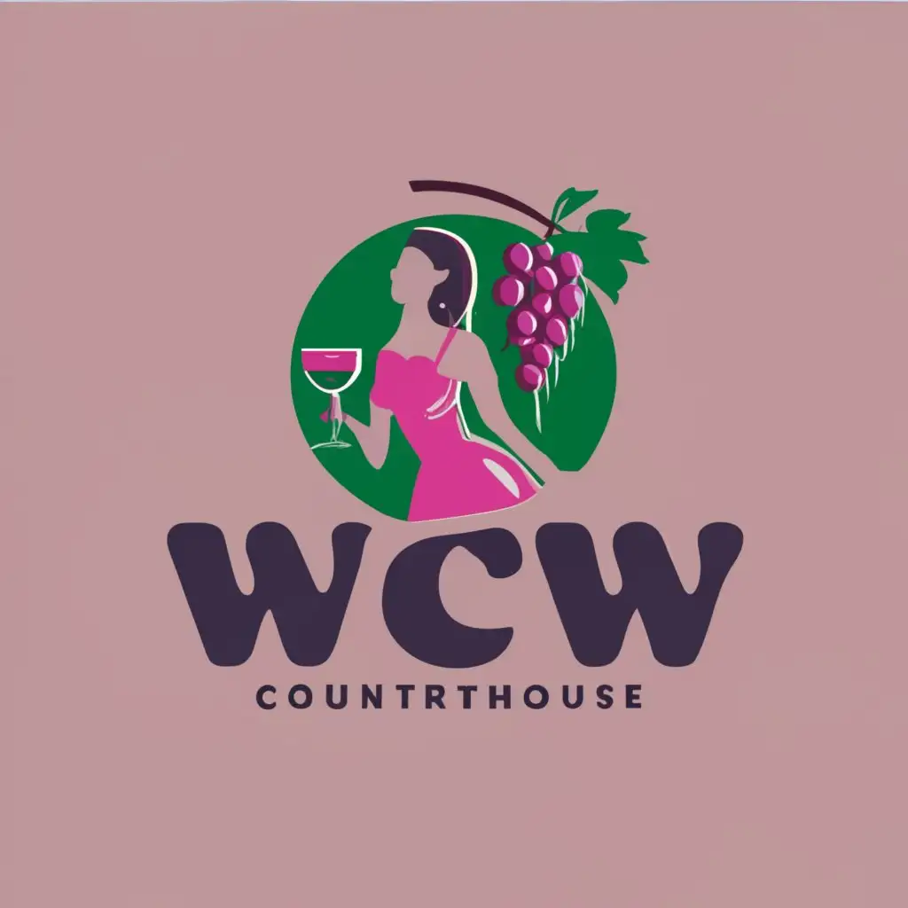 logo, logo, vector, emblem, Winecountrywarehouse, insignia, wine glass, grapes, grape field, cocktail menu, female prominence, with the text "WCW", typography, be used in Retail industry