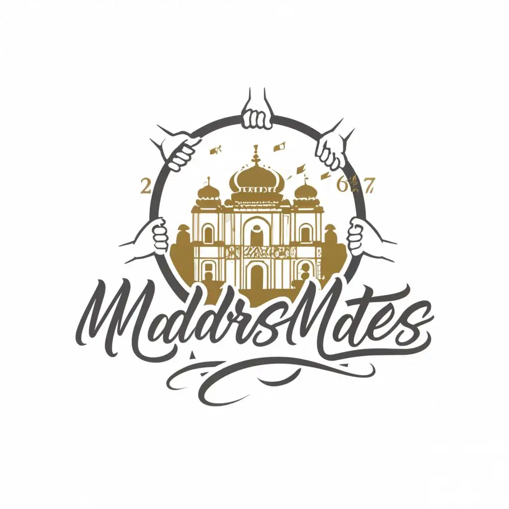 a logo design,with the text MADRASMATES, main symbol:combination of chennai and friends,complex,clear background