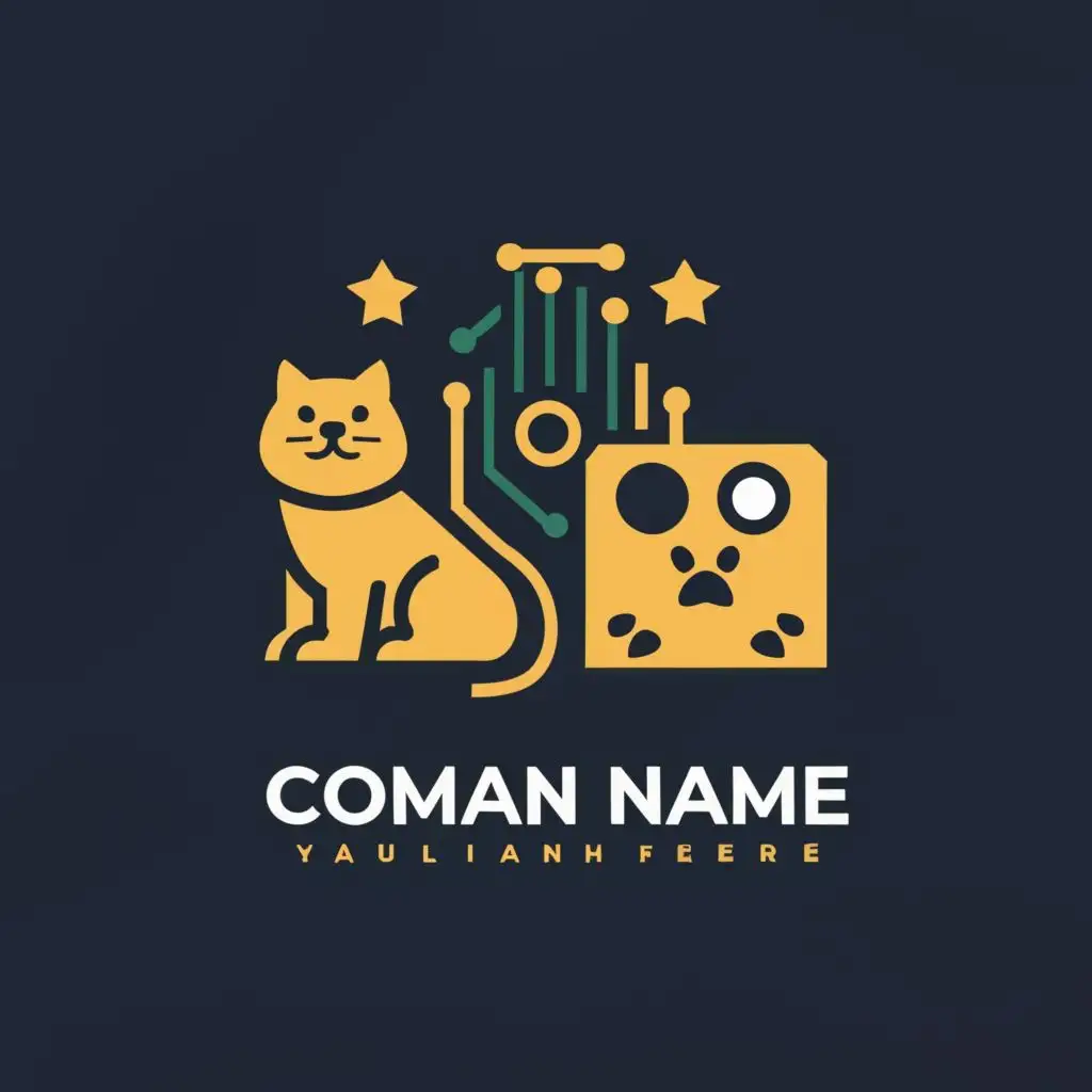 logo, Cat and Dog and chip, with the text """"
-----------
"""", typography, be used in Technology industry