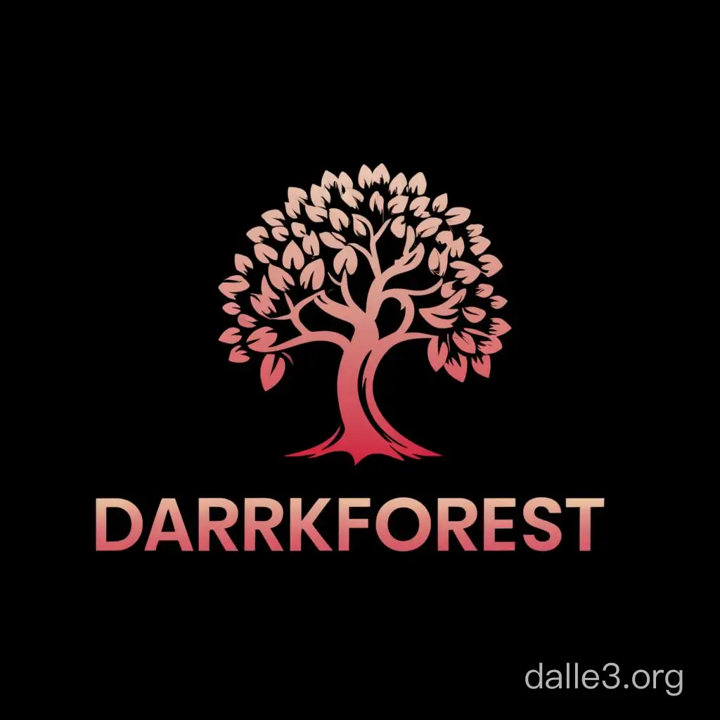 Сгенерируй лого DarkForest использую монотонное сочитание цветов. За основу возьми дерево сакуру, только в абстрактом и строгом стиле космоса, а также добавь саму назву. Так же сделать задний фон в черный цвет.