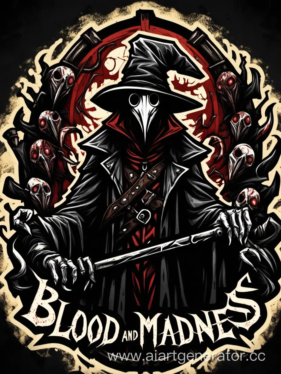 Plague-Doctors-Mask-Blood-And-Madness-Logo-in-Darkest-Dungeon-Style