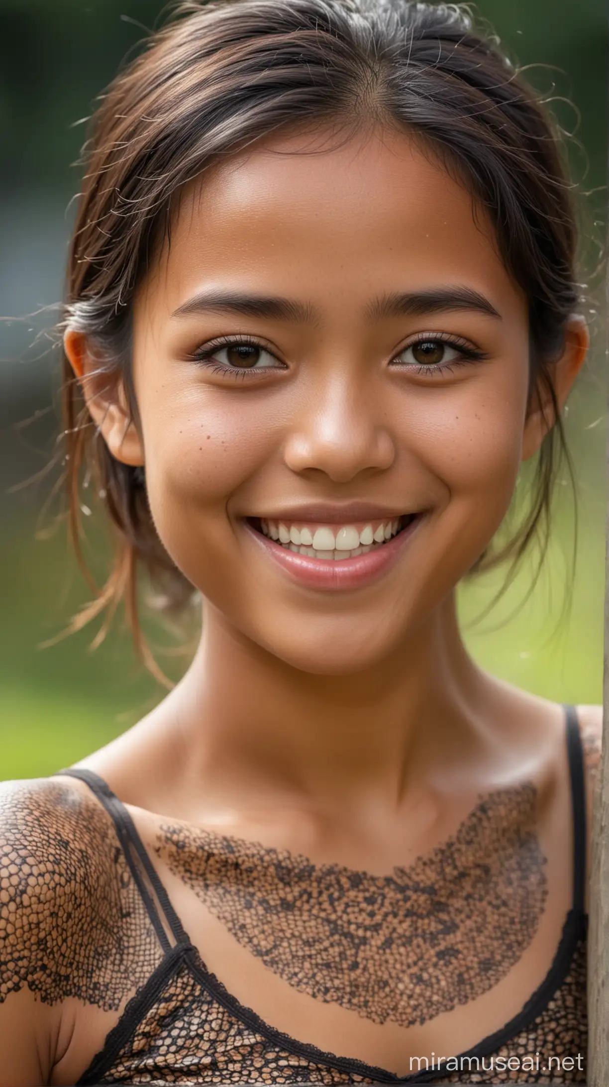 Indonesian Young Girl Smiling Outdoors Portrait