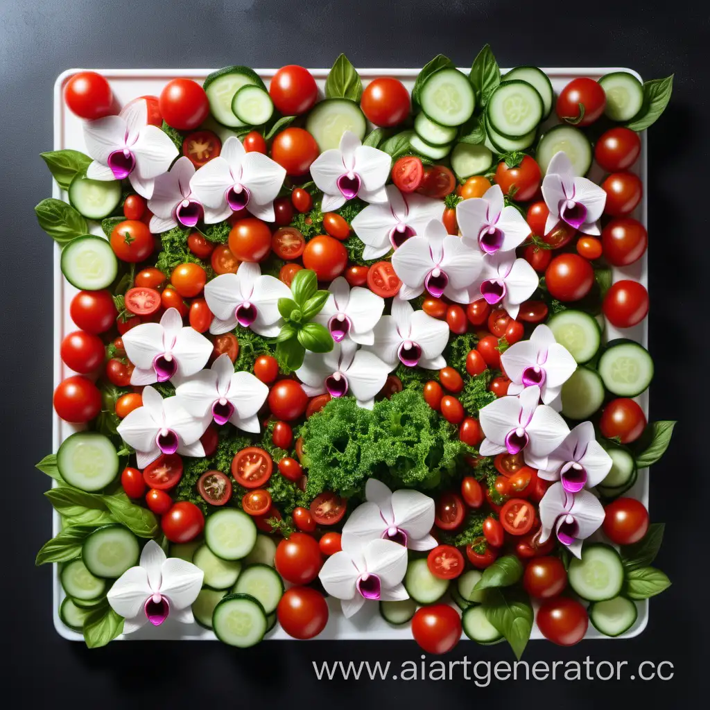 Vibrant-Culinary-Tapestry-Cherry-Tomatoes-Orchids-and-Cucumbers-with-Greens-and-Basil-Sprinkles