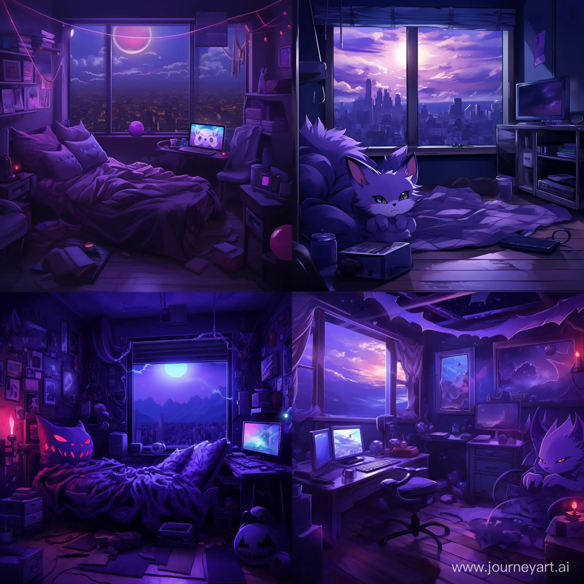 Gengar-Pokemon-Night-Stream-Overlay-with-Purple-Tones