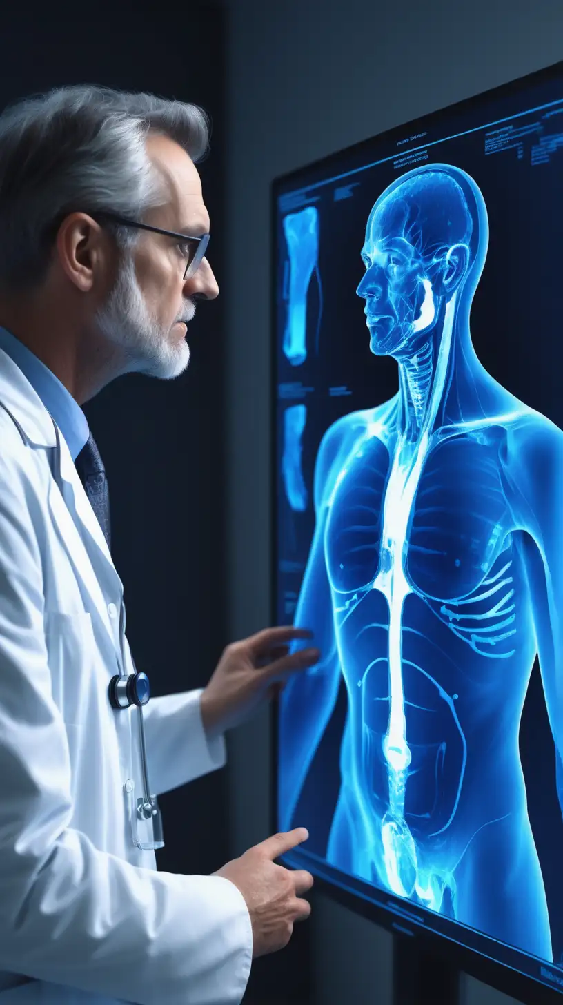 Medical Professional Examining HighResolution Blue Body Scan in 4K
