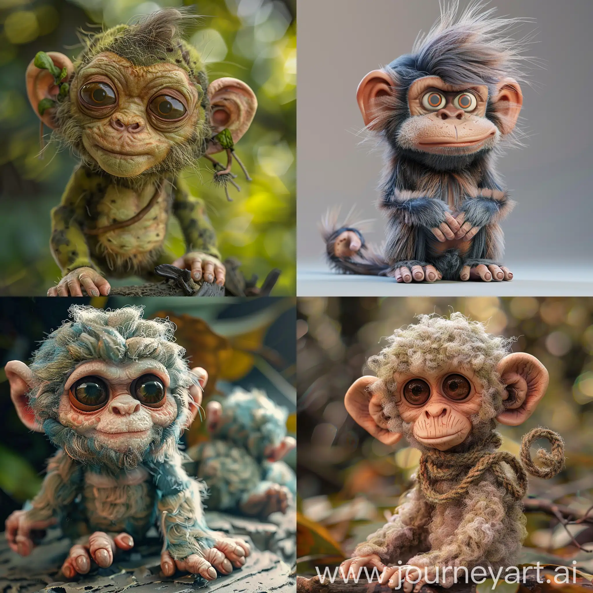 Hybrid of monkey and troll, cute, like in Toy Story, highly detailed,