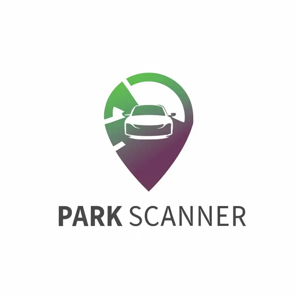 a logo design,with the text "Park Scanner", main symbol:The central symbol combines a stylized map pin with a car silhouette embedded within it. This fusion symbolizes the app's primary function: navigating users to available parking spots. The map pin signifies location and navigation, while the car silhouette directly relates to the app's automotive context.,Moderate,clear background