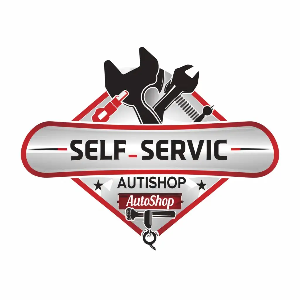 LOGO-Design-For-Self-Service-AutoShop-DIY-Auto-Care-with-Red-Tool-Icons-on-White-Background
