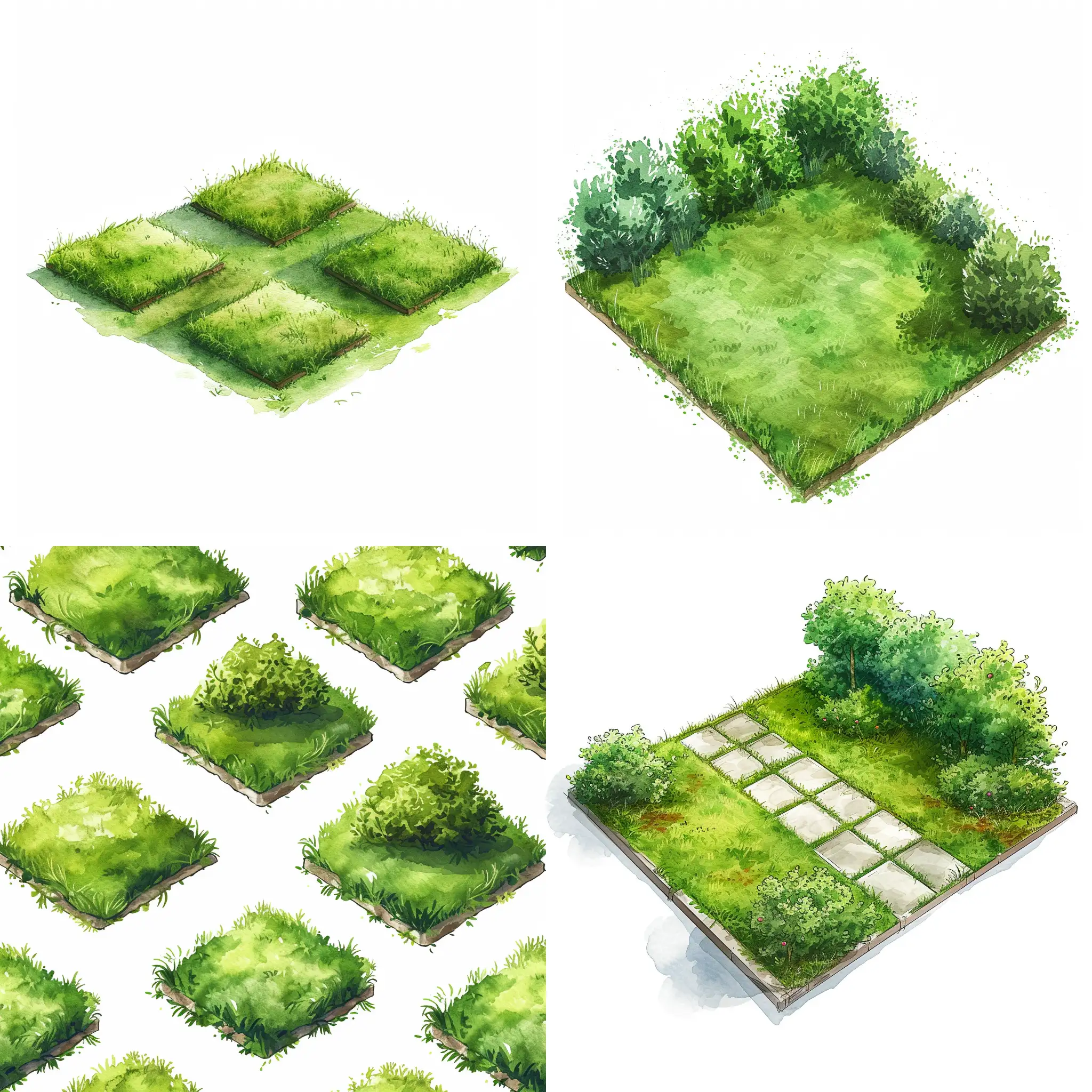 Isometric-Watercolor-Lawn-on-Solid-White-Background