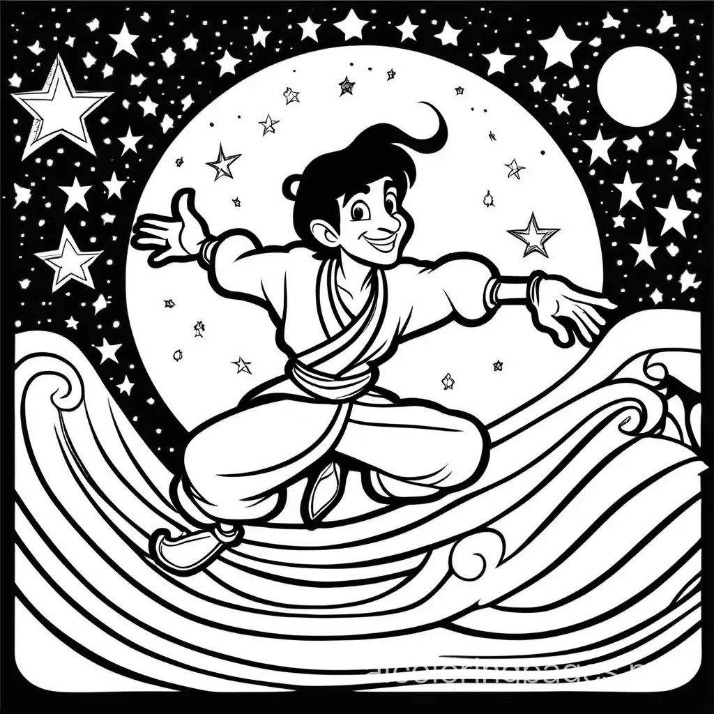 Aladdin-Magic-Carpet-Ride-Coloring-Page-Night-Sky-Adventure-with-Mischievous-Grin