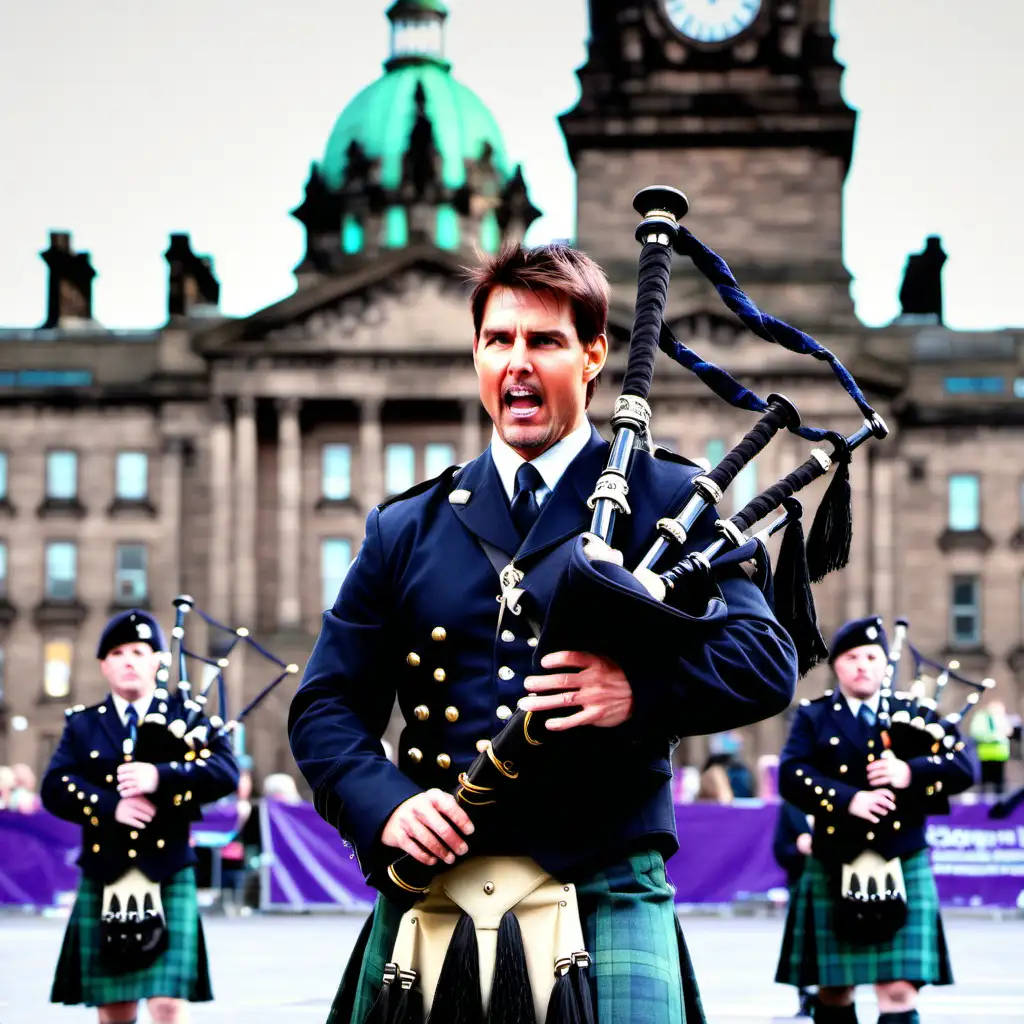 Tom Cruise Bagpipe Serenade in George Square Glasgow