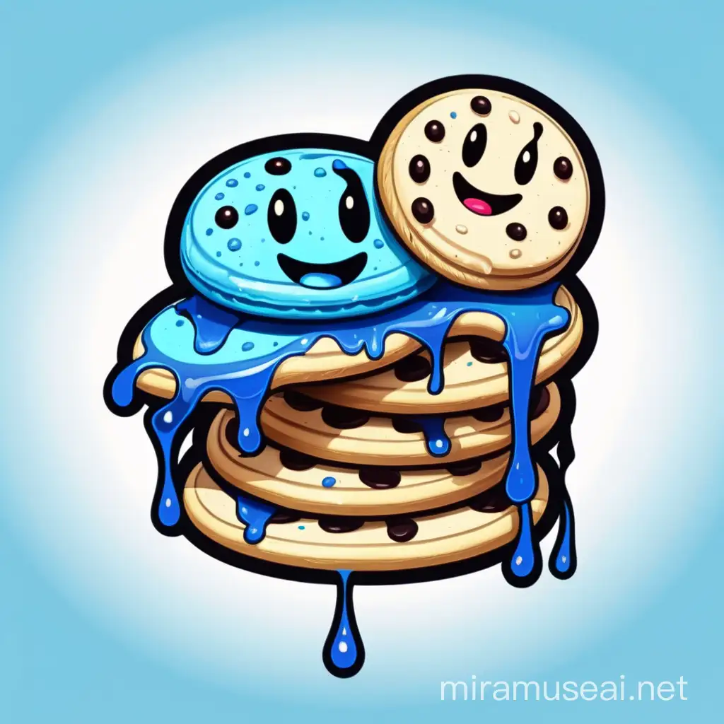 Cartoon Logo with Dripping Blue Cookies Whimsical Bakery Branding Design