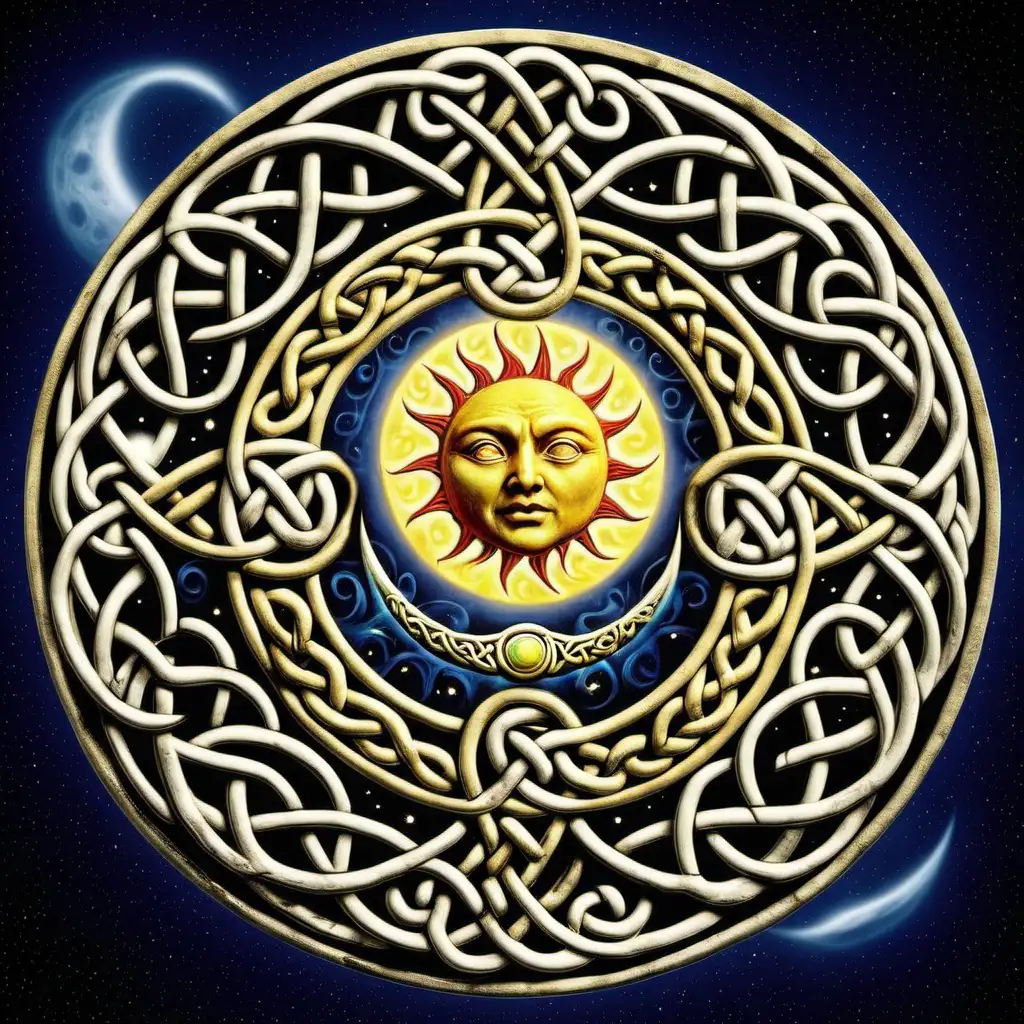 Celtic Moon and Sun Art Mystical Symbols in Intricate Design