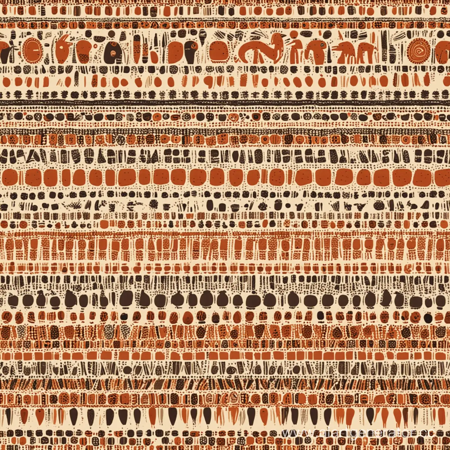 print for fabric in the style of folk African patterns depicting from dots in the style of prehistoric people in light colors