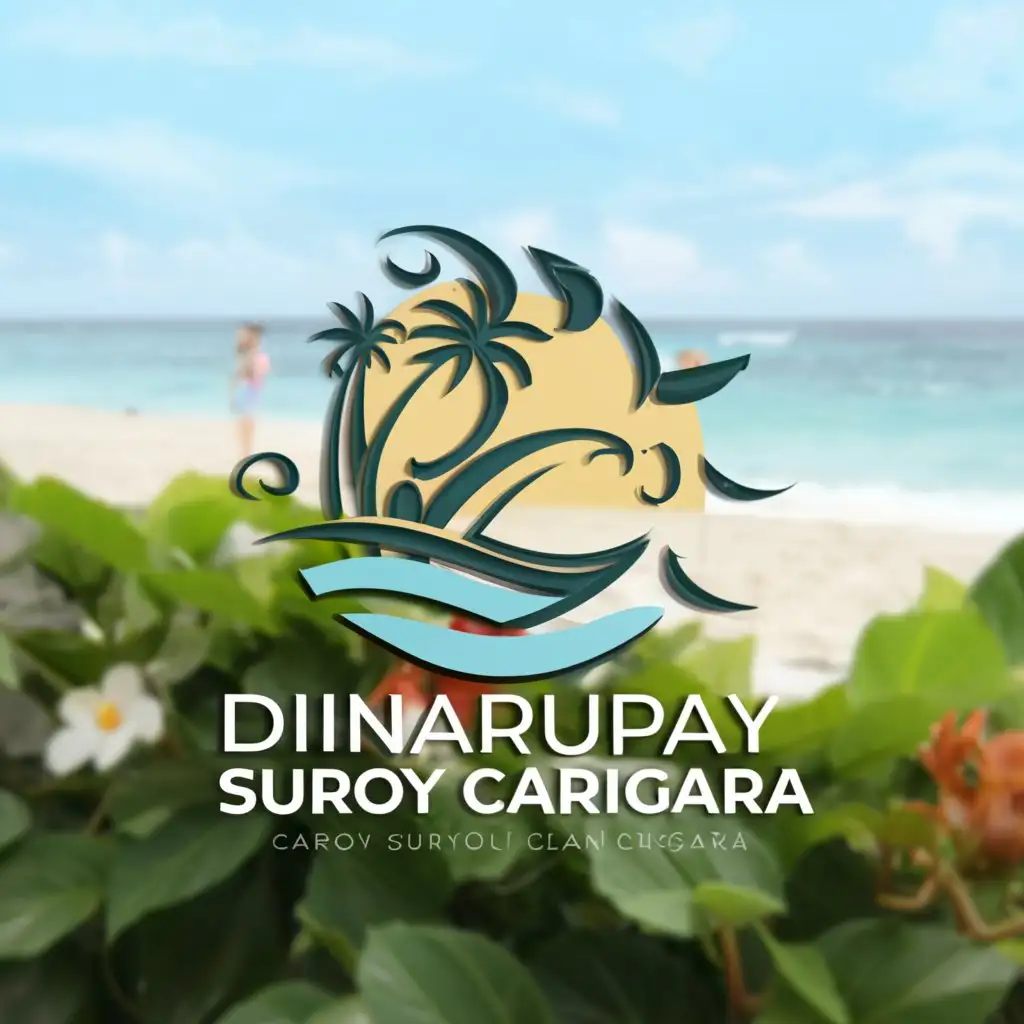 a logo design, with the text 	extit{ Dinarupay  Suroy  Carigara}, main symbol: Beach resort in circle, complex, clear background