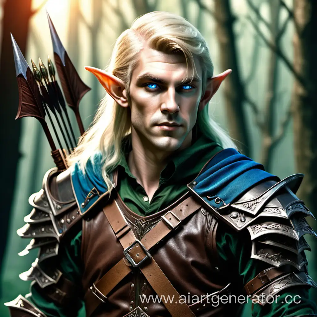 Персонаж Мужчина наёмник, Лесной Эльф, воин в кожаных доспехах с длинным луком. Внешний вид: Светлые волосы, светлая кожа, очень длинные заостренные уши и сине-зеленые глаза.