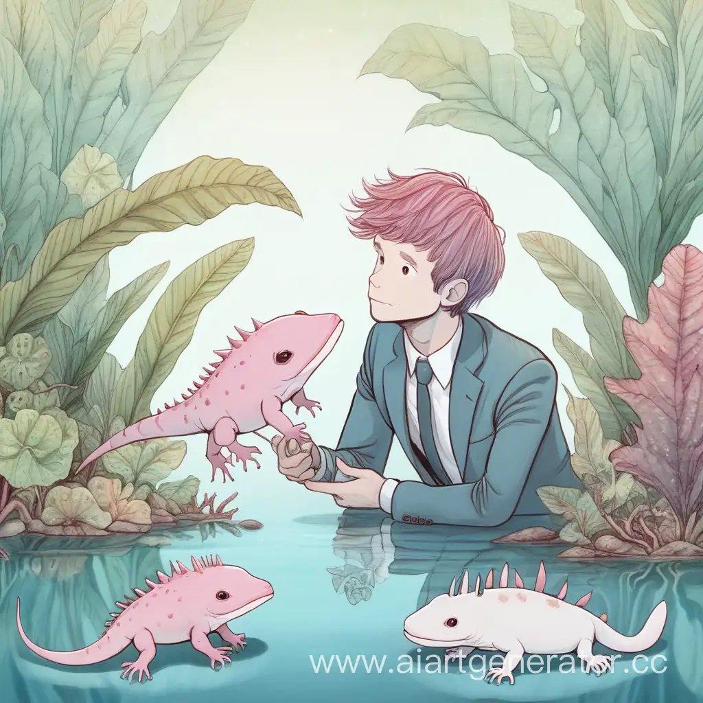 Man-Bonding-with-Adorable-Axolotl-Companion