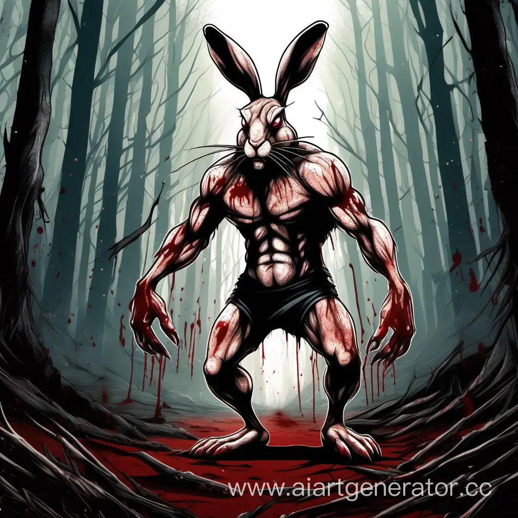 Fierce-BloodCovered-Human-Hare-Stands-Amidst-Forest
