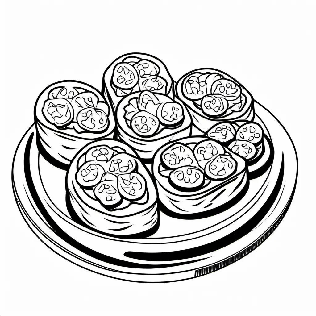 Bruschetta bold ligne and easy, Coloring Page, black and white, line art, white background, Simplicity, Ample White Space. The background of the coloring page is plain white to make it easy for young children to color within the lines. The outlines of all the subjects are easy to distinguish, making it simple for kids to color without too much difficulty