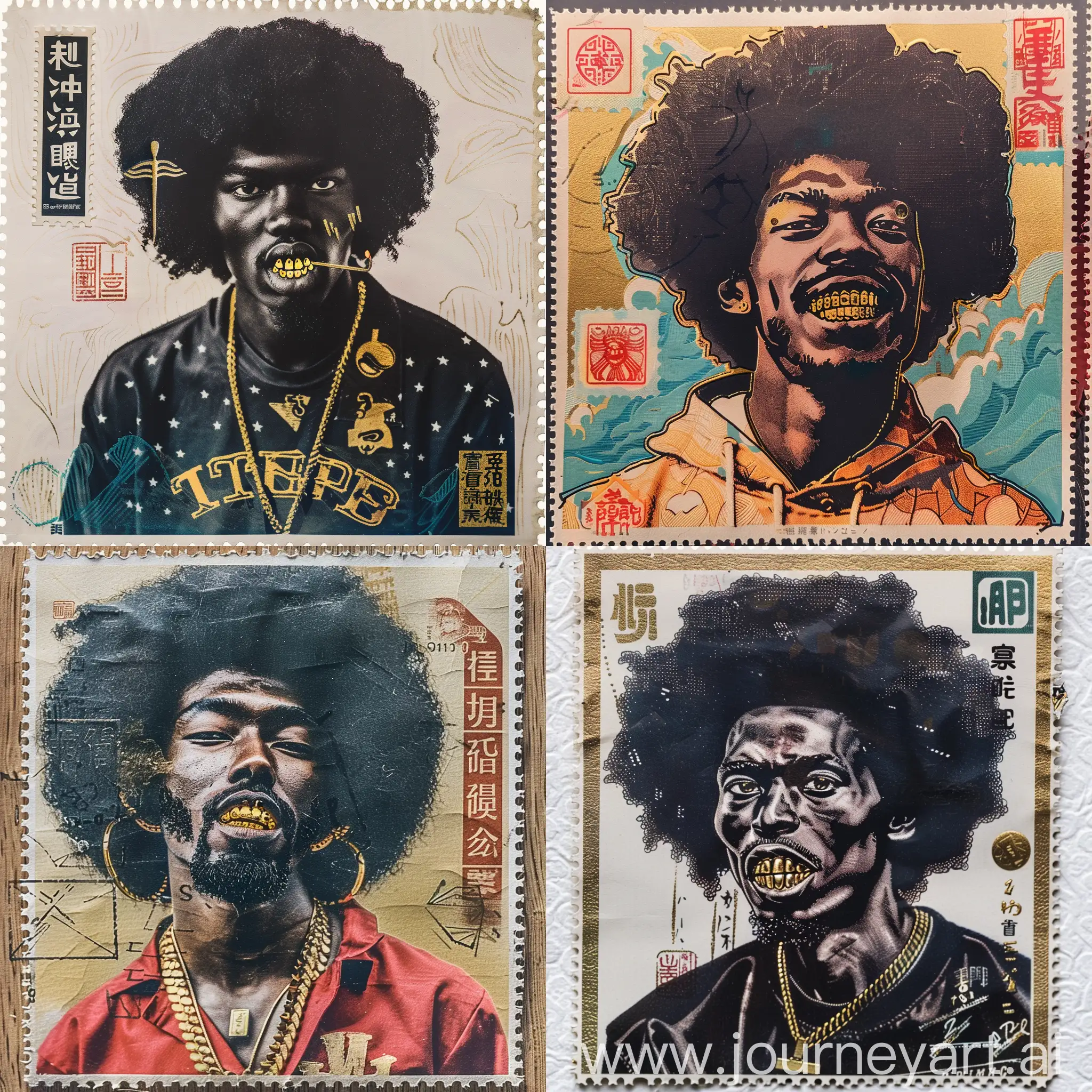 Stylish-Afro-American-Man-in-Streetwear-on-Vintage-Japanese-Postage-Stamp